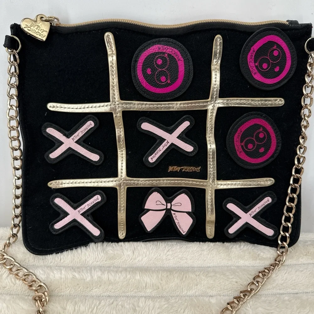 Betsey Johnson Black and Pink Tic-Tac-Toe Crossbody Bag - Picture 2 of 6